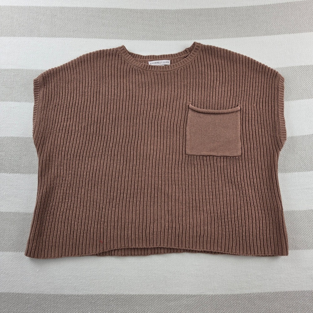Sincerely Jules Sweater Vest Womens Medium Brown Excellent Ribbed Knit Pocket